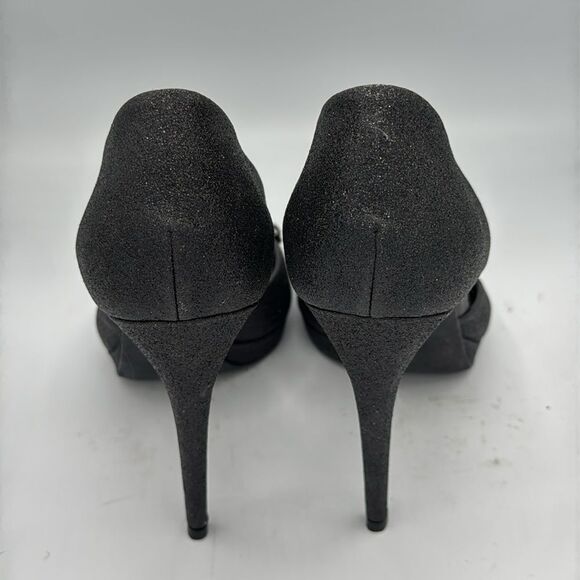 GUCCI Black Glitter Stardust Nappa Charlotte Nero Open Toe Pumps Size 38/ US 8 - Picture 4 of 12
